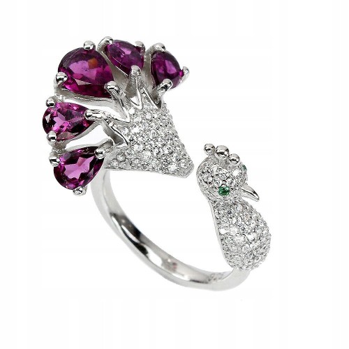 Natural silver ring garnets size 20 peacock