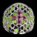 Ring silver diopsides 925, garnet size 17 3