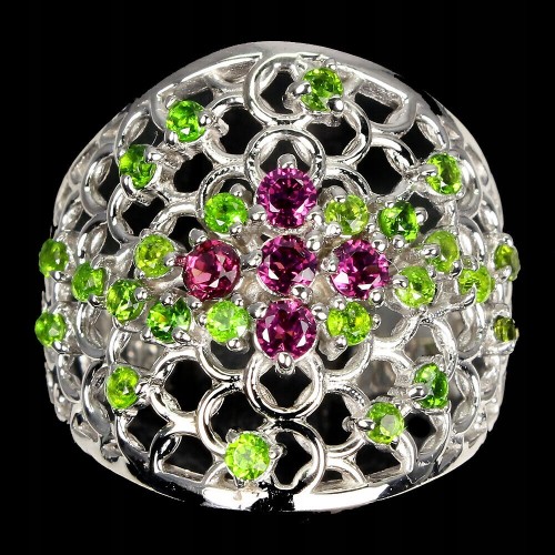 Ring silver diopsides 925, garnet size 17 3