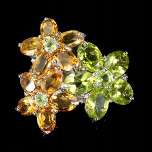 Ring 925 Citrin Blume Größe 16 Olivin Granaten