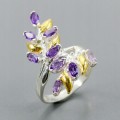 Künstlerischer Ring natürliche Amethyste Größe 14,5