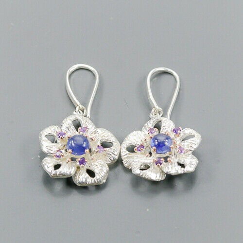 Künstlerische Saphir Ohrringe blaue Blumen 4