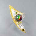 Künstlerischer schwarzer Opal Ring Diopsid Größe 14