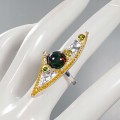 Künstlerischer schwarzer Opal Ring Diopsid Größe 14