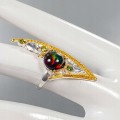 Künstlerischer schwarzer Opal Ring Diopsid Größe 14