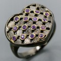 Künstlerischer Ring natürliche Amethyste Herz Größe 15