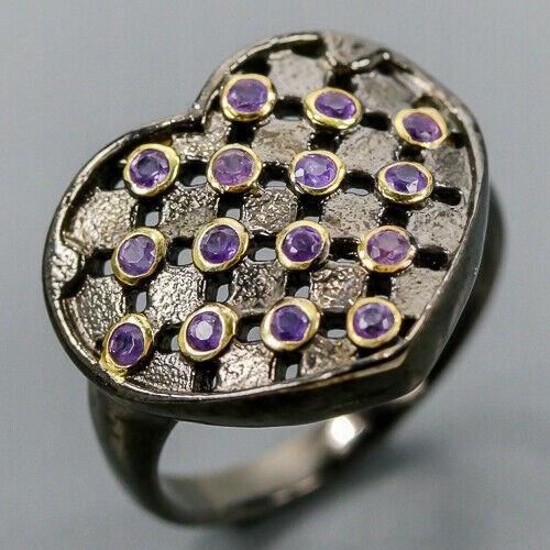 Künstlerischer Ring natürliche Amethyste Herz Größe 15