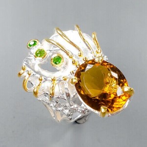 Künstlerischer Cognac Quarz Ring Größe 17 Diopsid