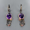 Kunstvolle Granat Amethyst Ohrringe 925 4