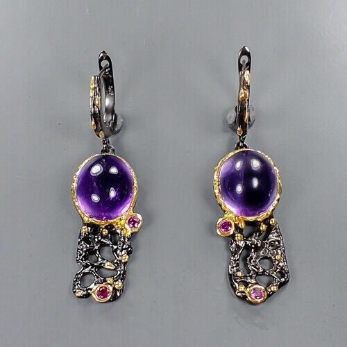 Kunstvolle Granat Amethyst Ohrringe 925 4