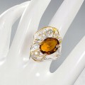 Künstlerischer Cognac Quarz Ring Größe 17 Topas
