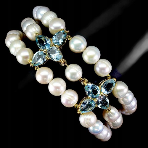 Armband Natur Sky Blue Topas Perlen 925 Silber