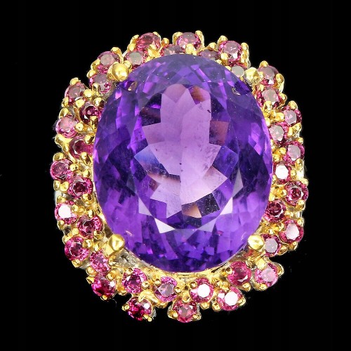 Ring 18 Karat Amethyst Turmalin Sterlingsilber Größe 21