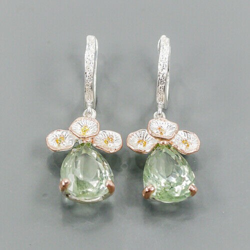 Künstlerische Silberohrringe 13 ct grüne Amethyste 4