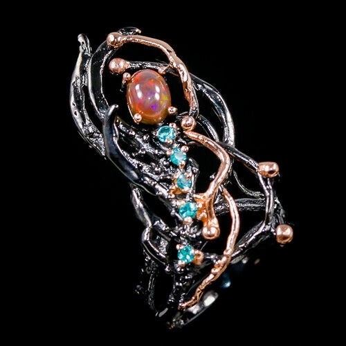 Künstlerischer Ring mit schwarzen Opal Zirkonia Größe 15