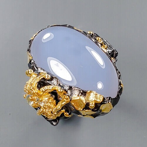 Künstlerischer Ring mit Chalcedon Topas 925 Größe 17,5