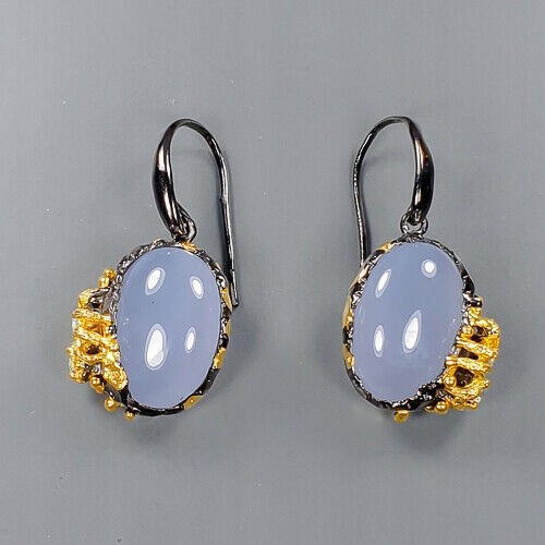 Künstlerische Chalcedon Topas Ohrringe 925 4
