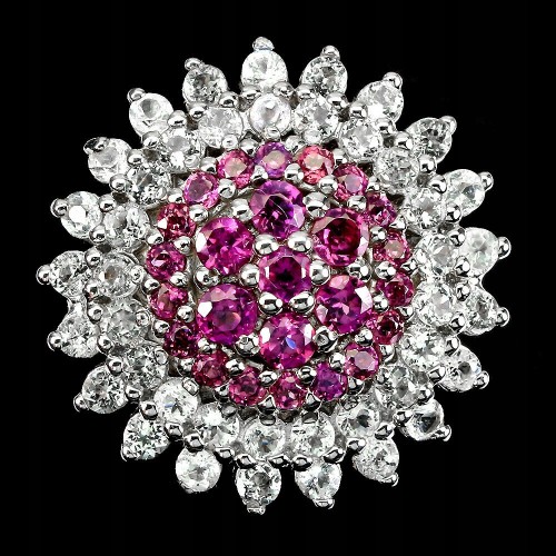 Naturring, natürlicher Granat, weißer Topas, Größe 16