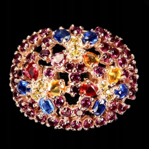 Silberring Granat r 15,5 Cyanit Saphire