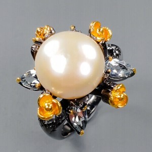 Künstlerischer Ring, Topas blume, Perle 15