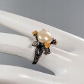 Künstlerischer Ring, Topas blume, Perle 15