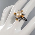 Künstlerischer Ring, Topas blume, Perle 15