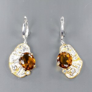 Künstlerische 925 Cognac Topas Quarz Ohrringe