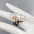 Ring mit Perle, Barock, Granat, Schmetterling, gr. 18 925