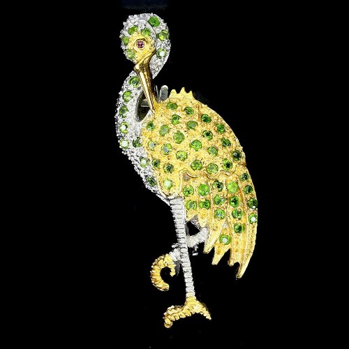 Silberbrosche 925 natürlicher Diopsid Saphir Vogel 3
