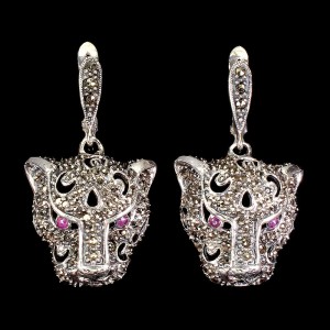 Ohrringe natürliche Rubine Markasit Tiger 925 1