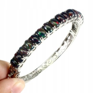 Silberarmband 925 schwarze Naturopale 3