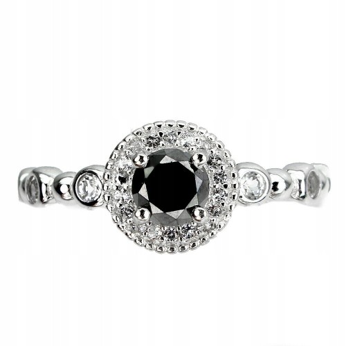 Ring schwarzer Diamant 0,54 ct Silber Größe 14 AAA