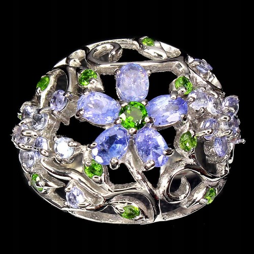 Ring Größe 15,5 Silber 925 Diopsid Tansanite