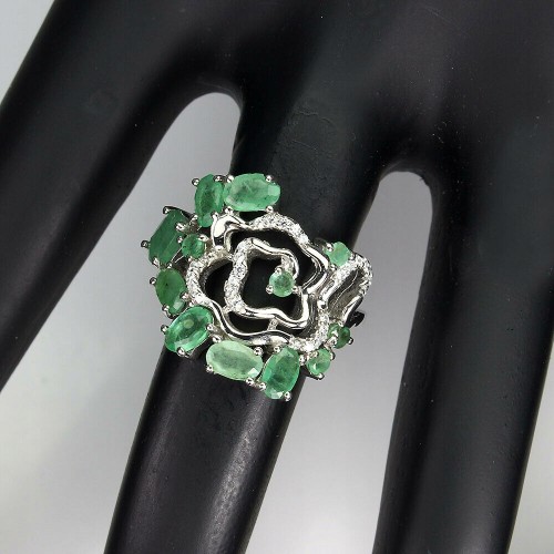 Ring Größe 14 natürliche Smaragde aus 925er Silber