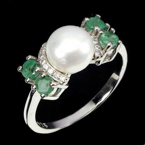 Ring Größe 15 zarte natürliche Smaragd Perle