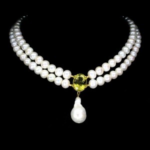 Zitronenquarz Halskette mit natürlichen Silber Perlen