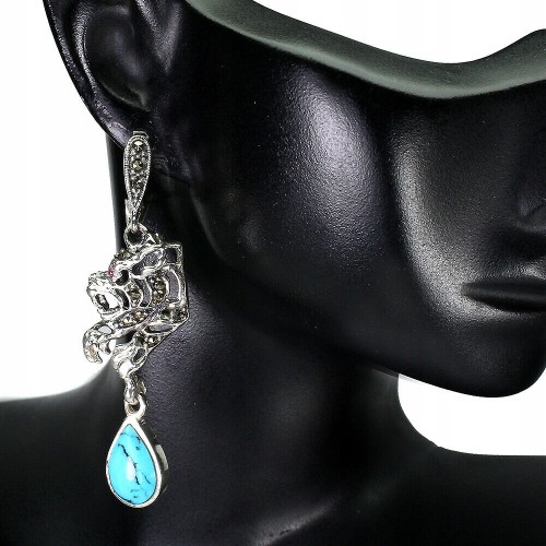 Silberohrringe natürlicher Türkis Markasit Tiger 4