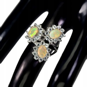 Silberner Aquamarin Ring Größe 17 Feueropale