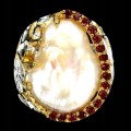 Ring Barockperle Granate Silber 925 Größe 19