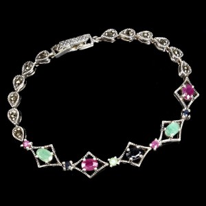Armband 925 Smaragde Saphire Markasit Rubine