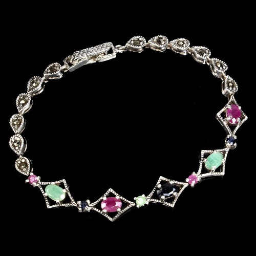 Armband 925 Smaragde Saphire Markasit Rubine