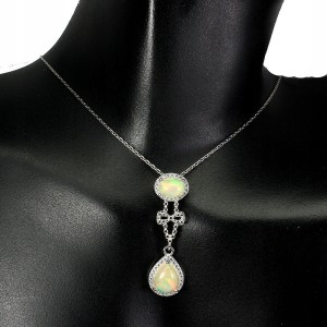 Silberkette Feueropale Zirkonia Schleife