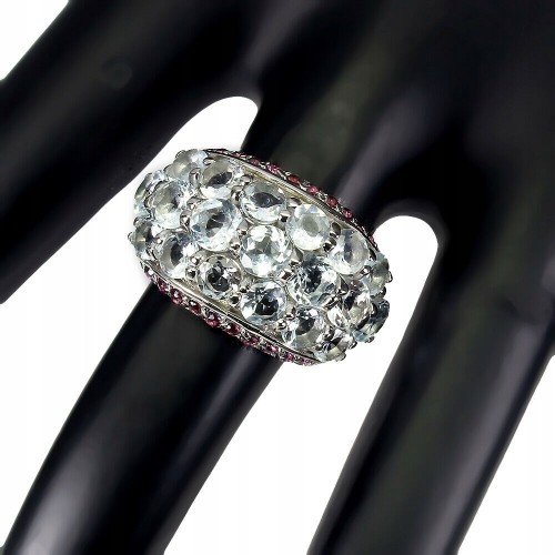 Ring Größe 16 natürliche Aquamarin Granate 925