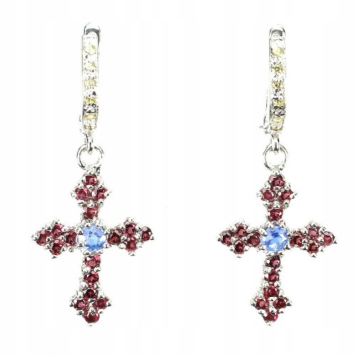 925 natürliche Granat Tansanit Kreuz Ohrringe 1