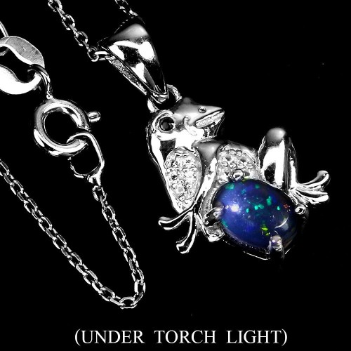 Halskette Silber natur Topas schwarz Opal Frosch