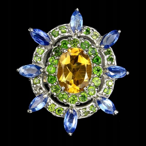 Kyanit Ring Diopsid Citrin Größe 13 natur