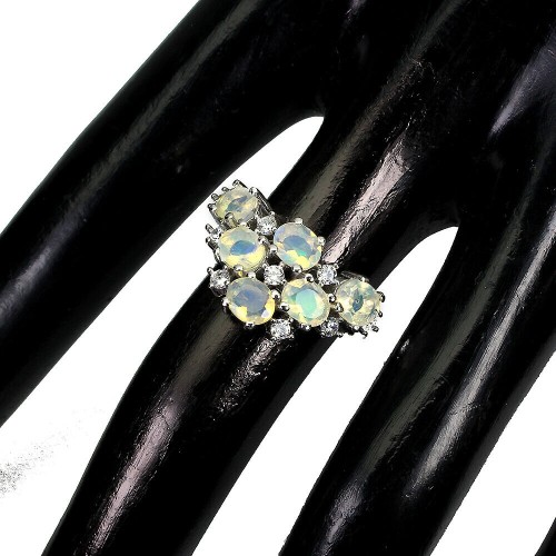 925 Sterling Silber Feueropal Ring Größe 16,5