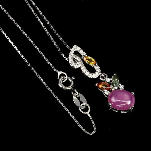 Halskette aus Sterlingsilber mit Songea Saphiren Sternrubin