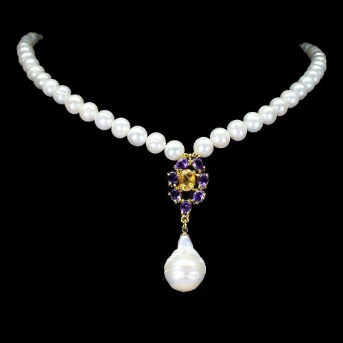 Halskette natürliche Citrin Perlen Sterlingsilber Amethysten
