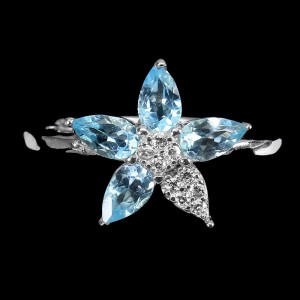 Ring 925 Silber Sky Blue Topas Größe 12 Blume